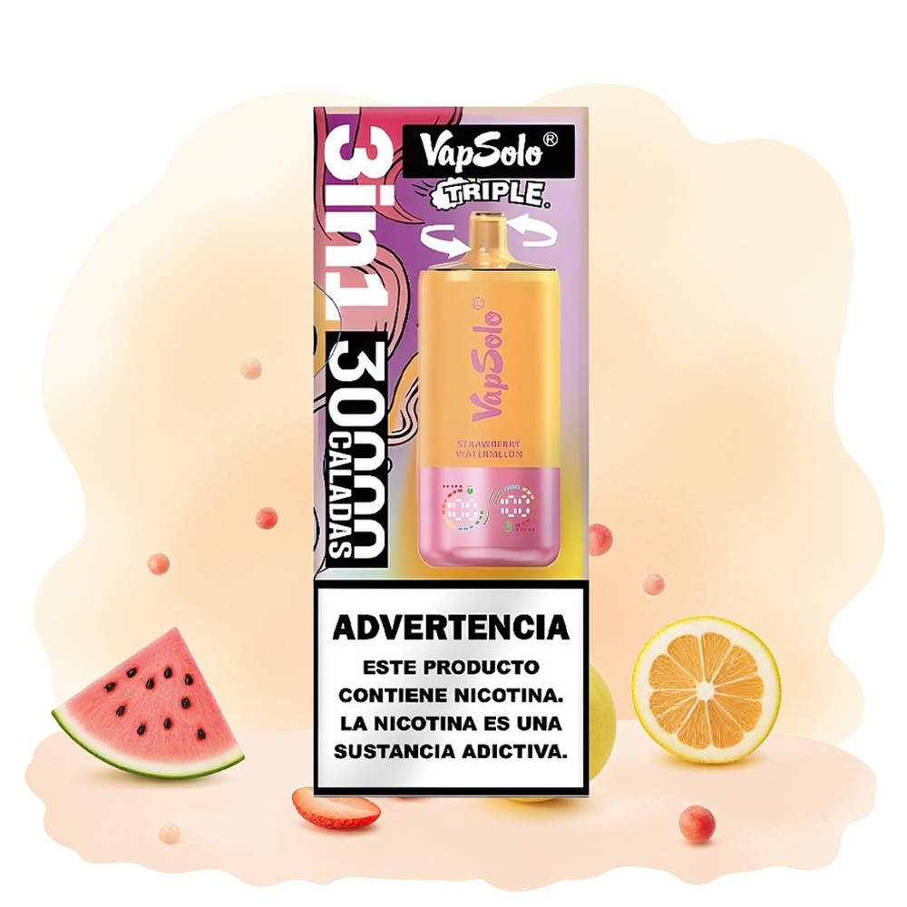 Wholesale Poland Vapsolo Triple 30000 Puffs 40ml Truskawka Arbuz & Brzoskwinia Limonka